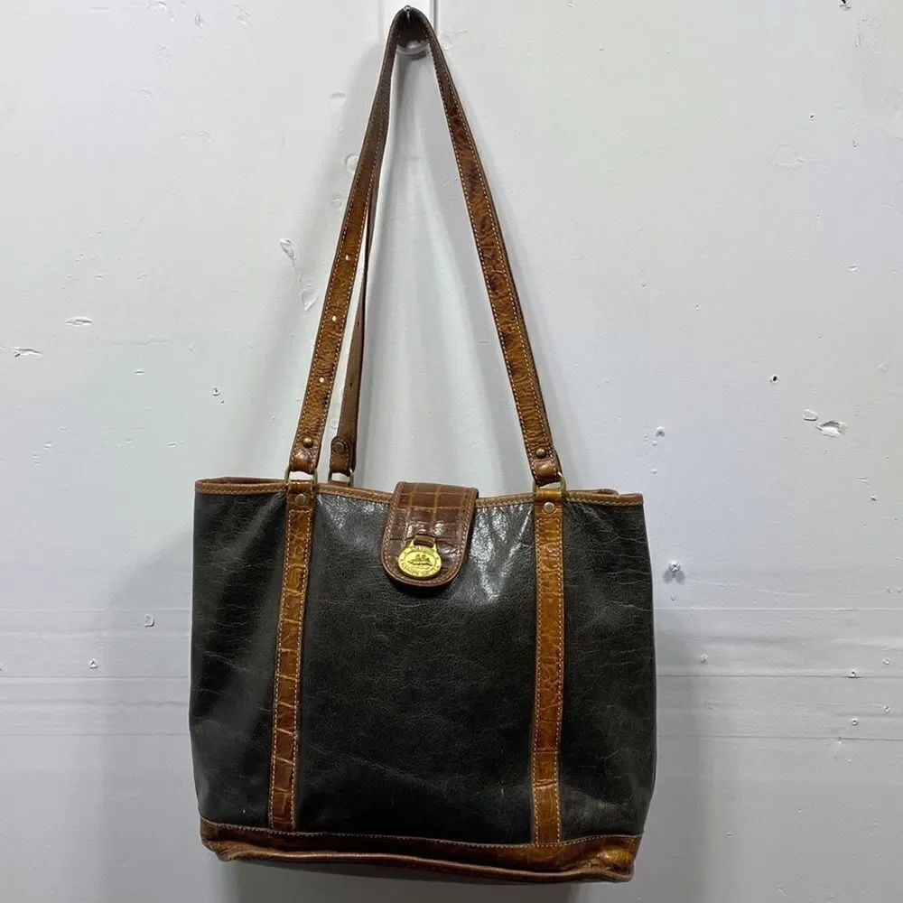 Brahmin Black and Brown Leather Tote Bag
